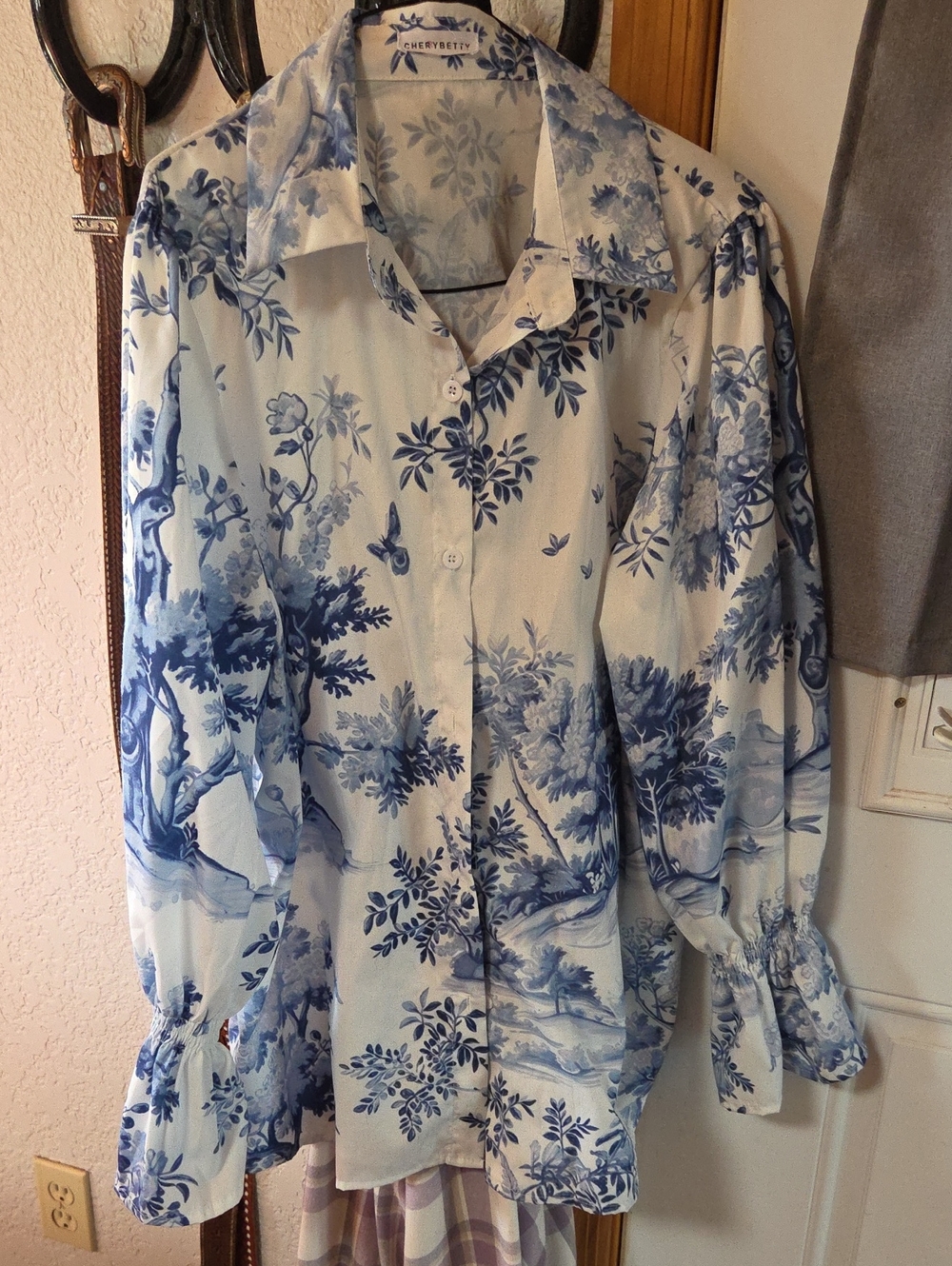 Blue & White Floral Print Womens Shirt